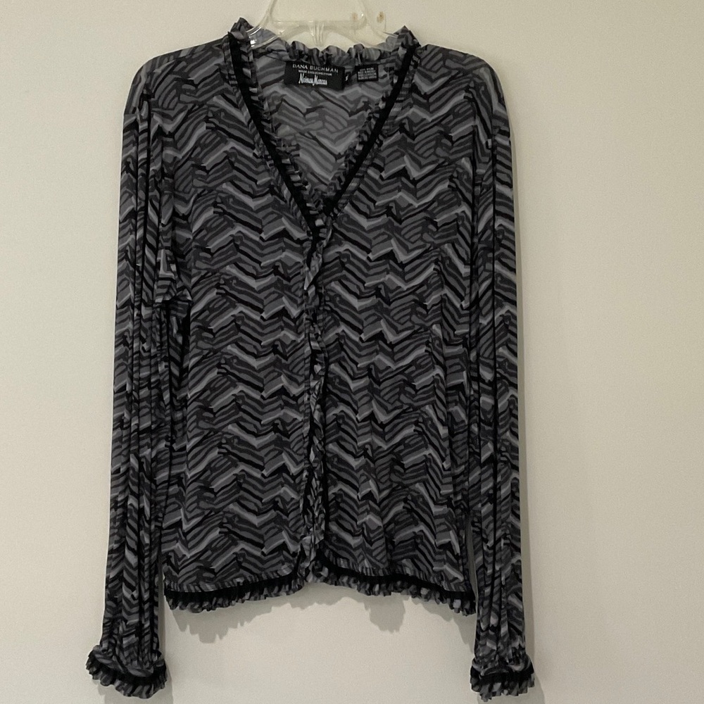 Dana Buchman Neiman Marcus Black and Gray Blouse Y2K Size XL